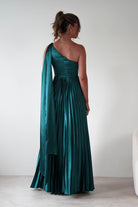 MANIJU Dresses 1*DONE - MANIJU- MF22257R-PLEATED DRESS IN GREEN WITH DRAPED SASH