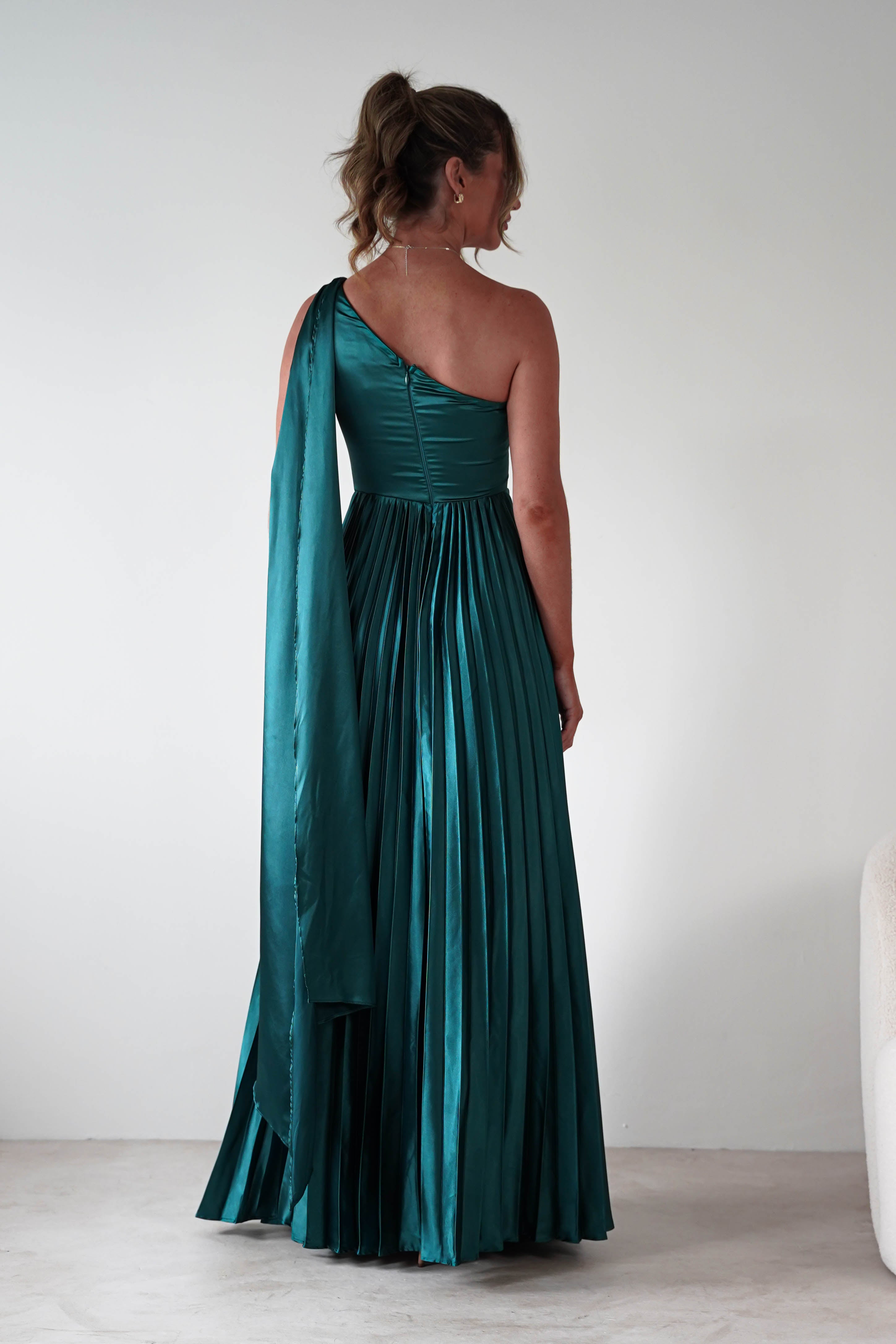 MANIJU Dresses 1*DONE - MANIJU- MF22257R-PLEATED DRESS IN GREEN WITH DRAPED SASH