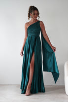 MANIJU Dresses 1*DONE - MANIJU- MF22257R-PLEATED DRESS IN GREEN WITH DRAPED SASH