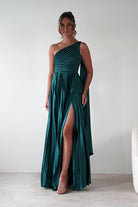 MANIJU Dresses 1*DONE - MANIJU- MF22257R-PLEATED DRESS IN GREEN WITH DRAPED SASH