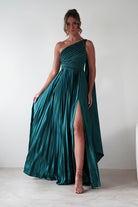 MANIJU Dresses 1*DONE - MANIJU- MF22257R-PLEATED DRESS IN GREEN WITH DRAPED SASH