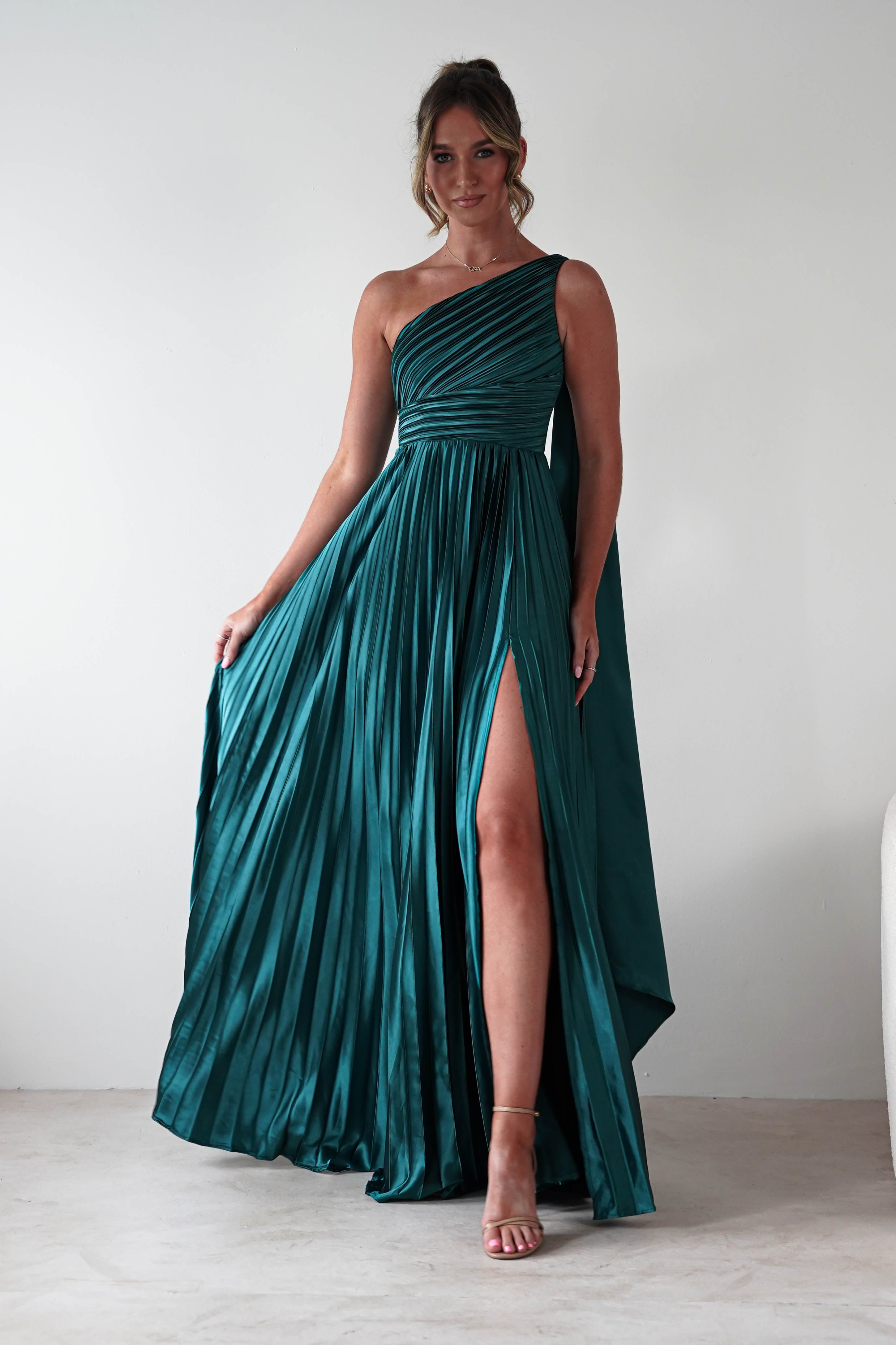 MANIJU Dresses 1*DONE - MANIJU- MF22257R-PLEATED DRESS IN GREEN WITH DRAPED SASH