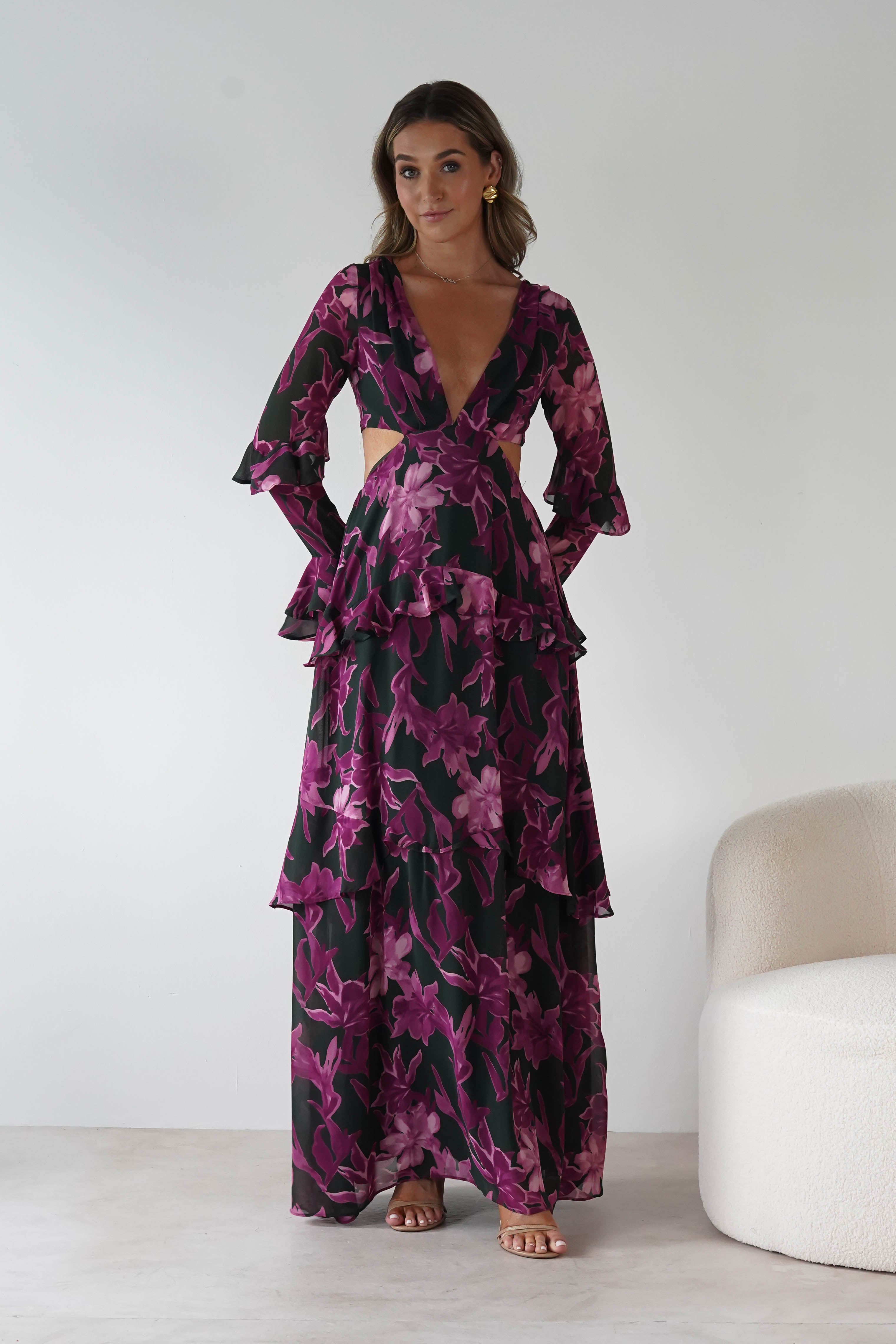 MANIJU Dresses 1*DONE -MANIJU-MF23061-OLIVEMULTI DRESS/ PINKPRINT ON THE OUTSIDE