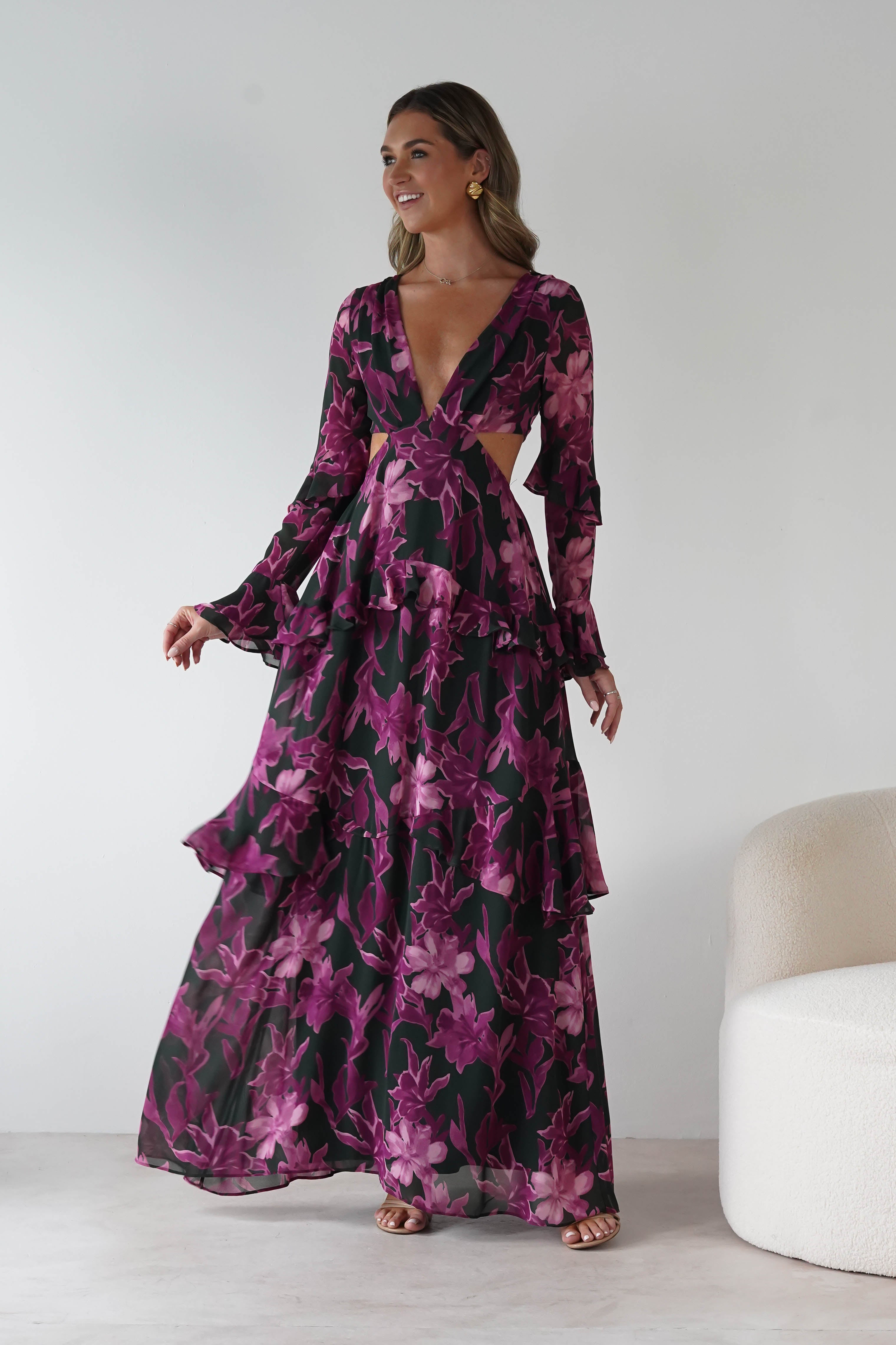 MANIJU Dresses 1*DONE -MANIJU-MF23061-OLIVEMULTI DRESS/ PINKPRINT ON THE OUTSIDE