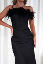 MANIJU Dresses 1*DONE - MANIJU- MF23065-BLACK FEATHER DETAIL DRESS