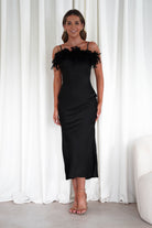 MANIJU Dresses 1*DONE - MANIJU- MF23065-BLACK FEATHER DETAIL DRESS