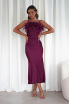 MANIJU Dresses 1*DONE - MANIJU- MF23065-PLUM FEATHER DETAIL DRESS