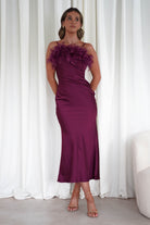 MANIJU Dresses 1*DONE - MANIJU- MF23065-PLUM FEATHER DETAIL DRESS