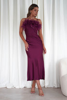 MANIJU Dresses 1*DONE - MANIJU- MF23065-PLUM FEATHER DETAIL DRESS
