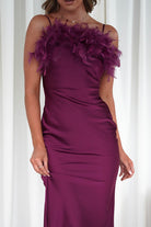 MANIJU Dresses 1*DONE - MANIJU- MF23065-PLUM FEATHER DETAIL DRESS