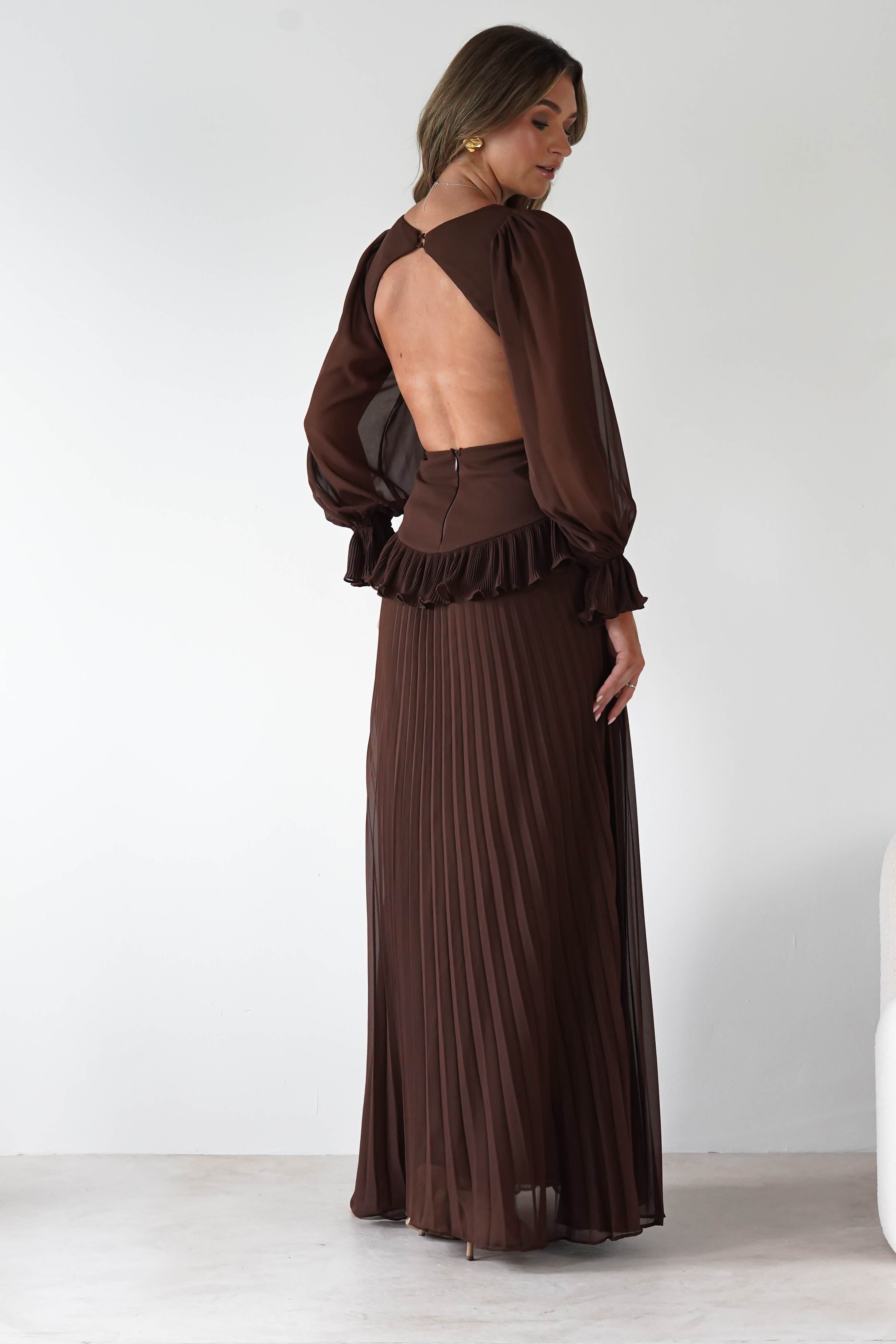 MANIJU Dresses 1*DONE -MANIJU-MF25021-CHOCOLATE PLEATED DRESS