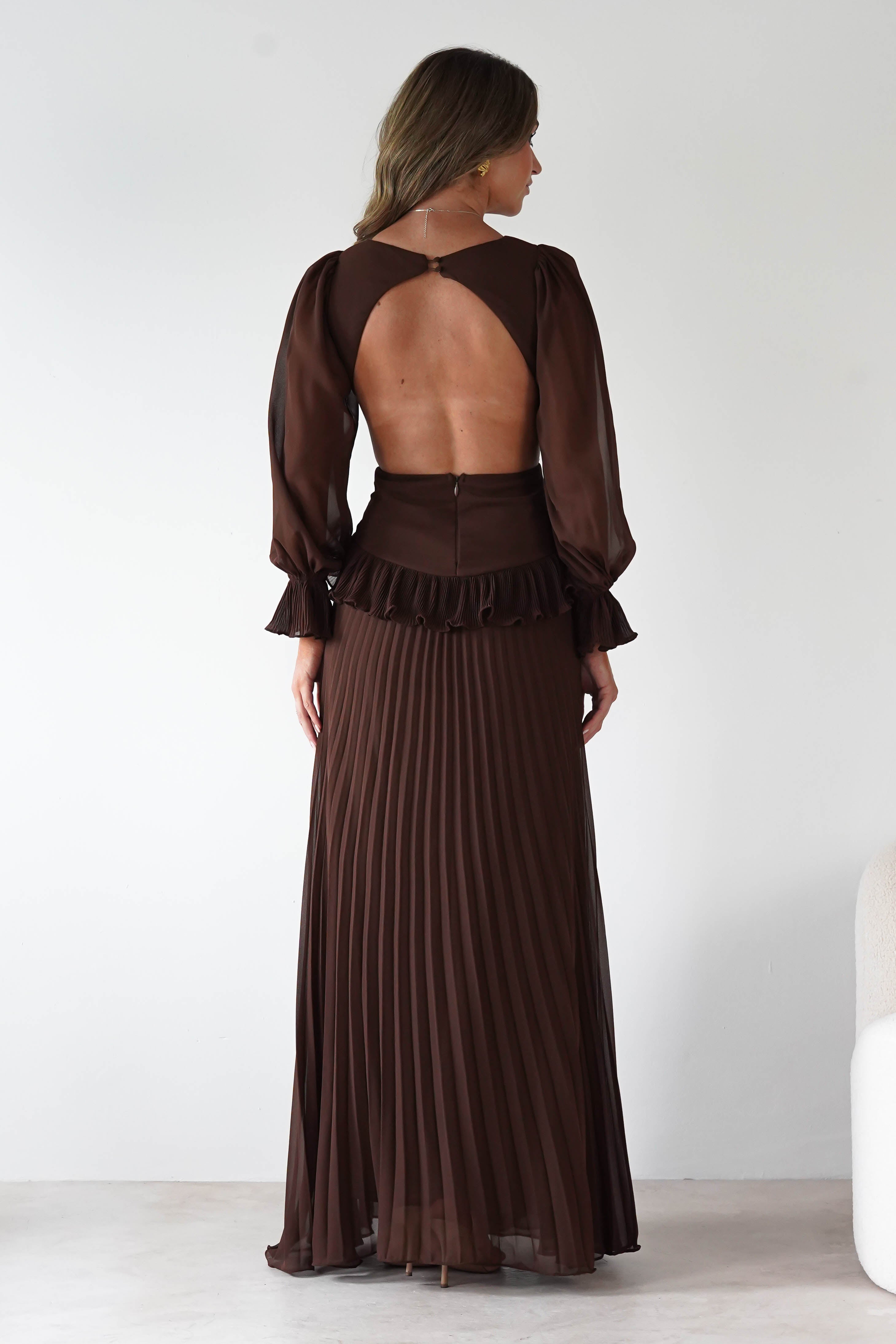 MANIJU Dresses 1*DONE -MANIJU-MF25021-CHOCOLATE PLEATED DRESS