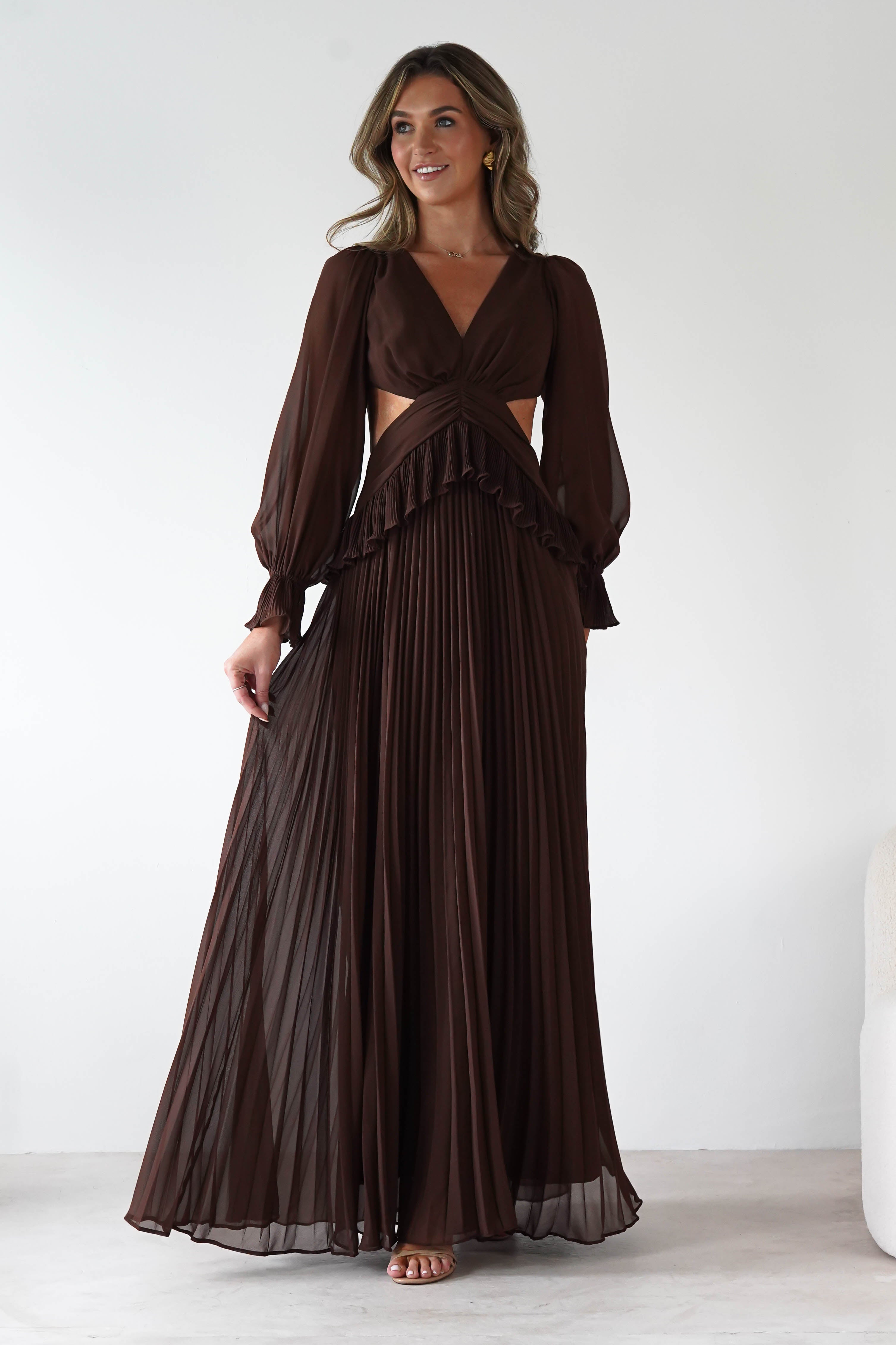 MANIJU Dresses 1*DONE -MANIJU-MF25021-CHOCOLATE PLEATED DRESS