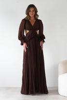 MANIJU Dresses 1*DONE -MANIJU-MF25021-CHOCOLATE PLEATED DRESS