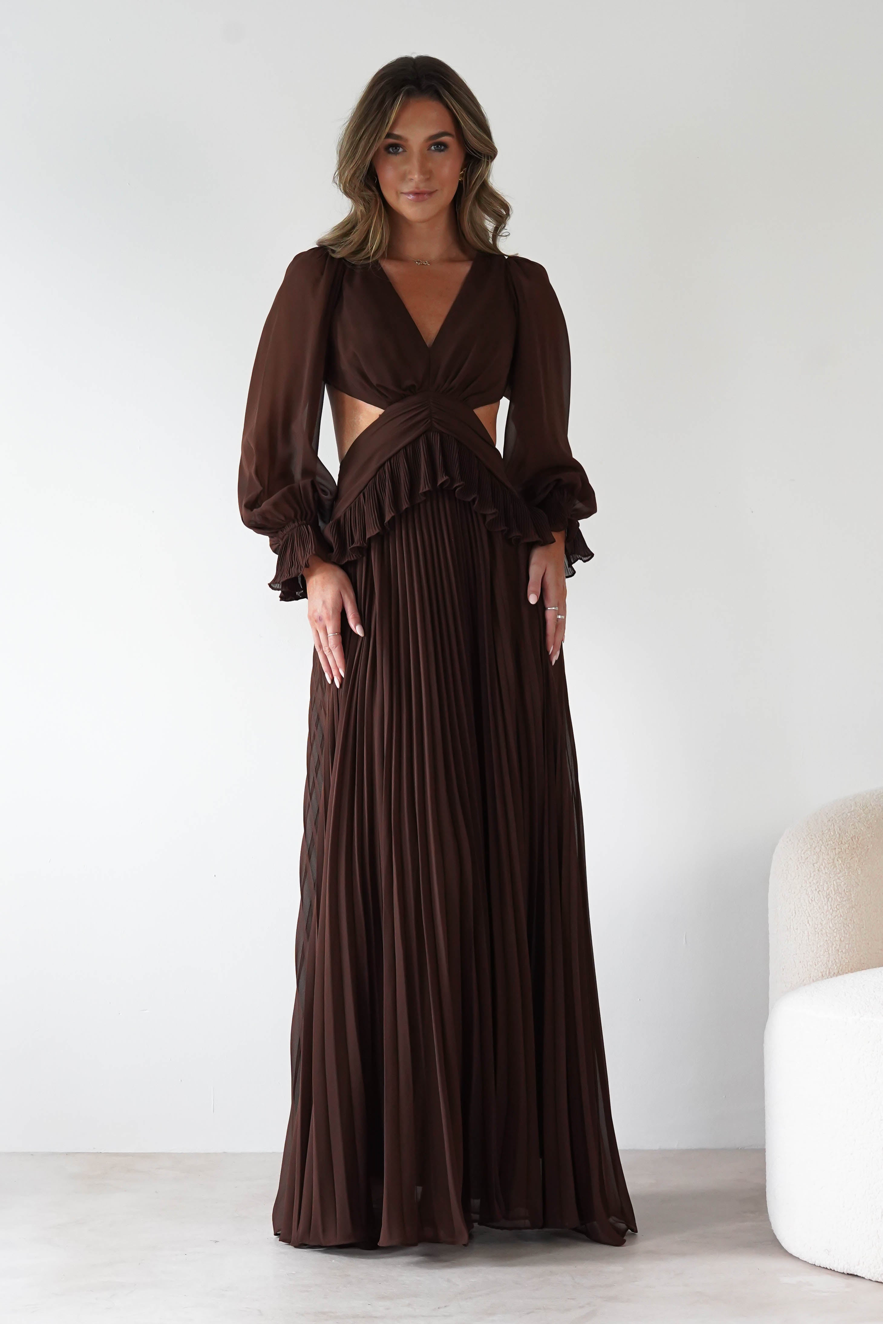 MANIJU Dresses 1*DONE -MANIJU-MF25021-CHOCOLATE PLEATED DRESS