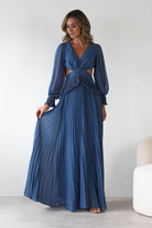 MANIJU Dresses 1*DONE -MANIJU-MF25021-SLATE BLUE PLEATED DRESS
