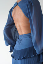 MANIJU Dresses 1*DONE -MANIJU-MF25021-SLATE BLUE PLEATED DRESS