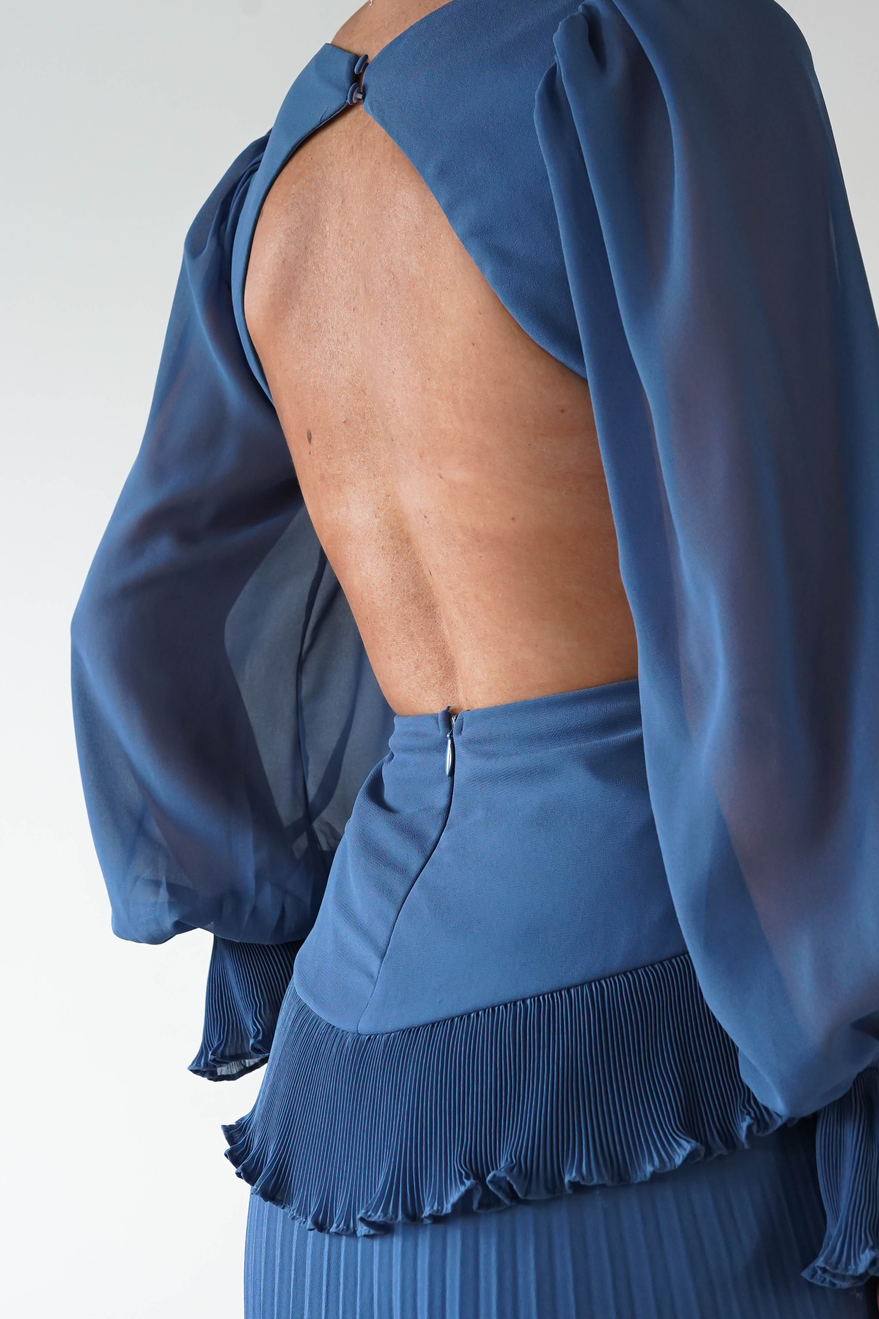 MANIJU Dresses 1*DONE -MANIJU-MF25021-SLATE BLUE PLEATED DRESS