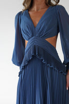 MANIJU Dresses 1*DONE -MANIJU-MF25021-SLATE BLUE PLEATED DRESS
