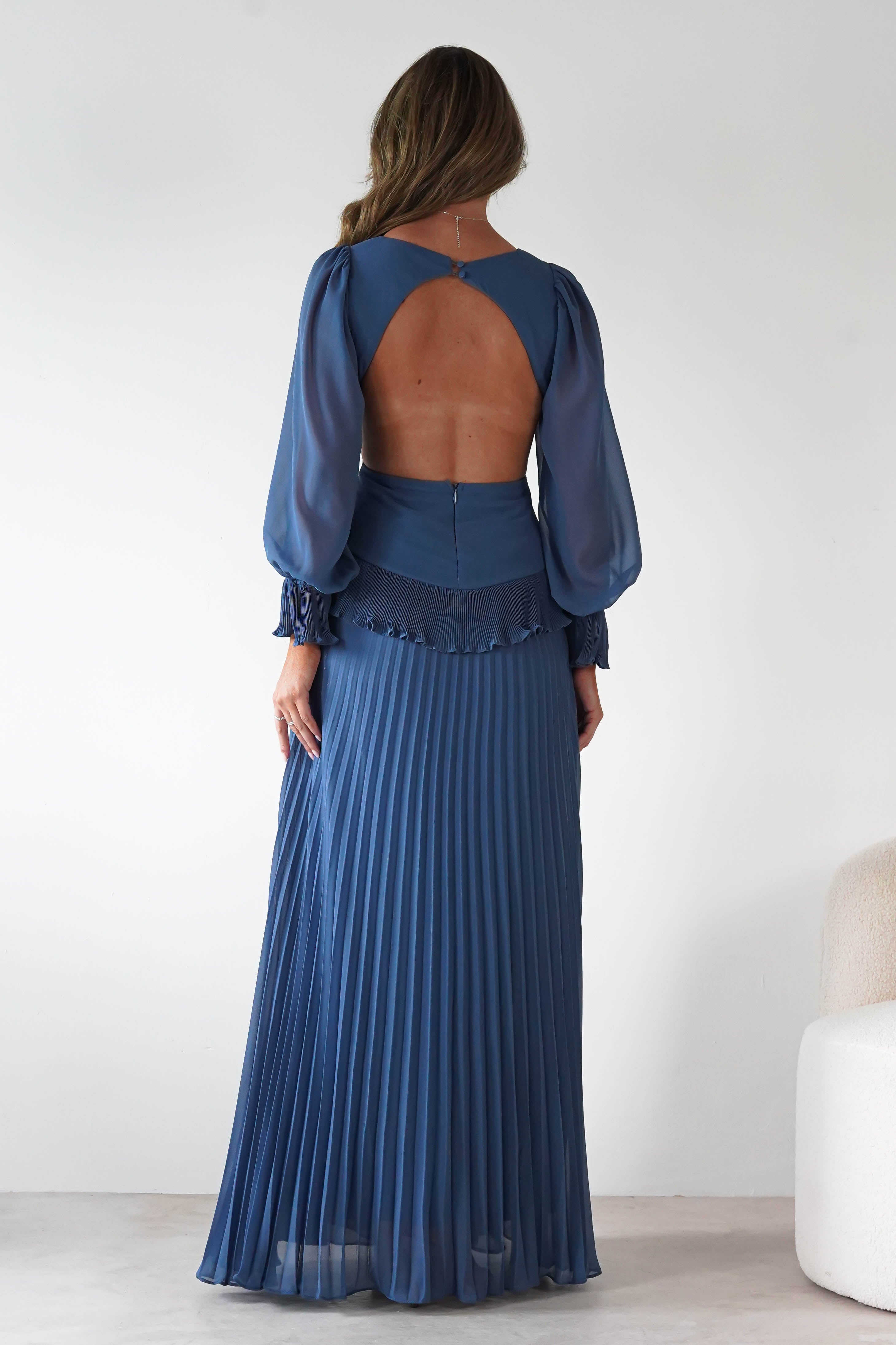 MANIJU Dresses 1*DONE -MANIJU-MF25021-SLATE BLUE PLEATED DRESS