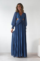MANIJU Dresses 1*DONE -MANIJU-MF25021-SLATE BLUE PLEATED DRESS