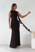MANIJU Dresses 1*DONE -MANIJU-MF25029-CHOCALATE DRESS WITH RUFFLE DRAPE