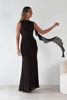MANIJU Dresses 1*DONE -MANIJU-MF25029-CHOCALATE DRESS WITH RUFFLE DRAPE