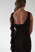 MANIJU Dresses 1*DONE -MANIJU-MF25029-CHOCALATE DRESS WITH RUFFLE DRAPE