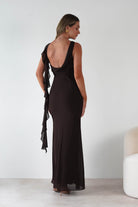 MANIJU Dresses 1*DONE -MANIJU-MF25029-CHOCALATE DRESS WITH RUFFLE DRAPE
