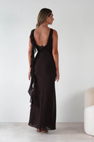 MANIJU Dresses 1*DONE -MANIJU-MF25029-CHOCALATE DRESS WITH RUFFLE DRAPE