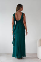 MANIJU Dresses 1*DONE -MANIJU-MF25029-EMERALD DRESS WITH RUFFLE DRAPE