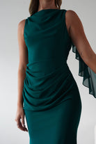 MANIJU Dresses 1*DONE -MANIJU-MF25029-EMERALD DRESS WITH RUFFLE DRAPE