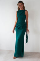 MANIJU Dresses 1*DONE -MANIJU-MF25029-EMERALD DRESS WITH RUFFLE DRAPE
