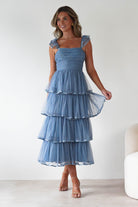 MANIJU Dresses 1*DONE -MANIJU-MM23016-SLATEBLUE DOTTED TULLE DRESS