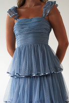MANIJU Dresses 1*DONE -MANIJU-MM23016-SLATEBLUE DOTTED TULLE DRESS