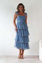 MANIJU Dresses 1*DONE -MANIJU-MM23016-SLATEBLUE DOTTED TULLE DRESS