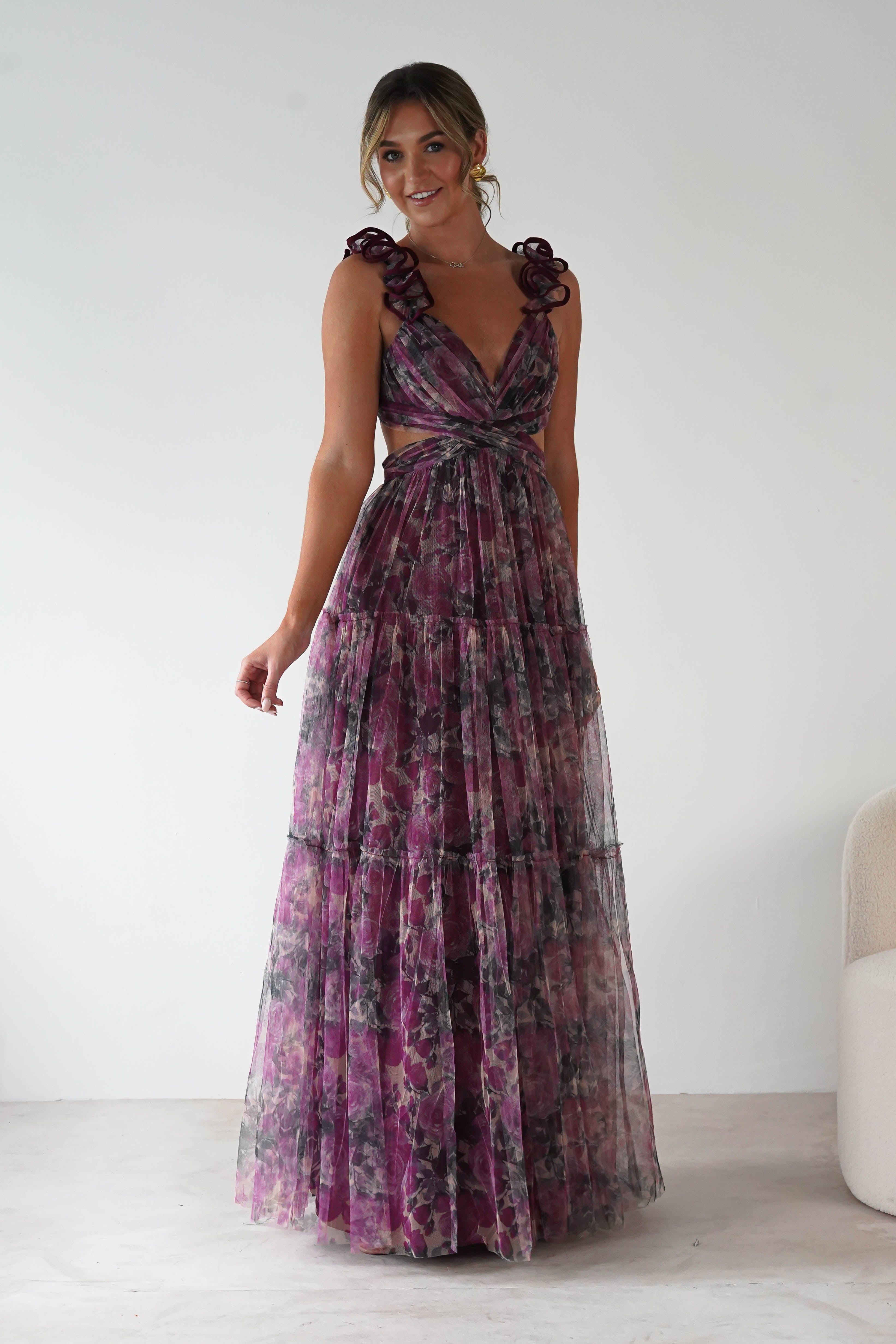 MANIJU Dresses 1*DONE -MANIJU-MM24525-BURGUNDY TULLE DRESS