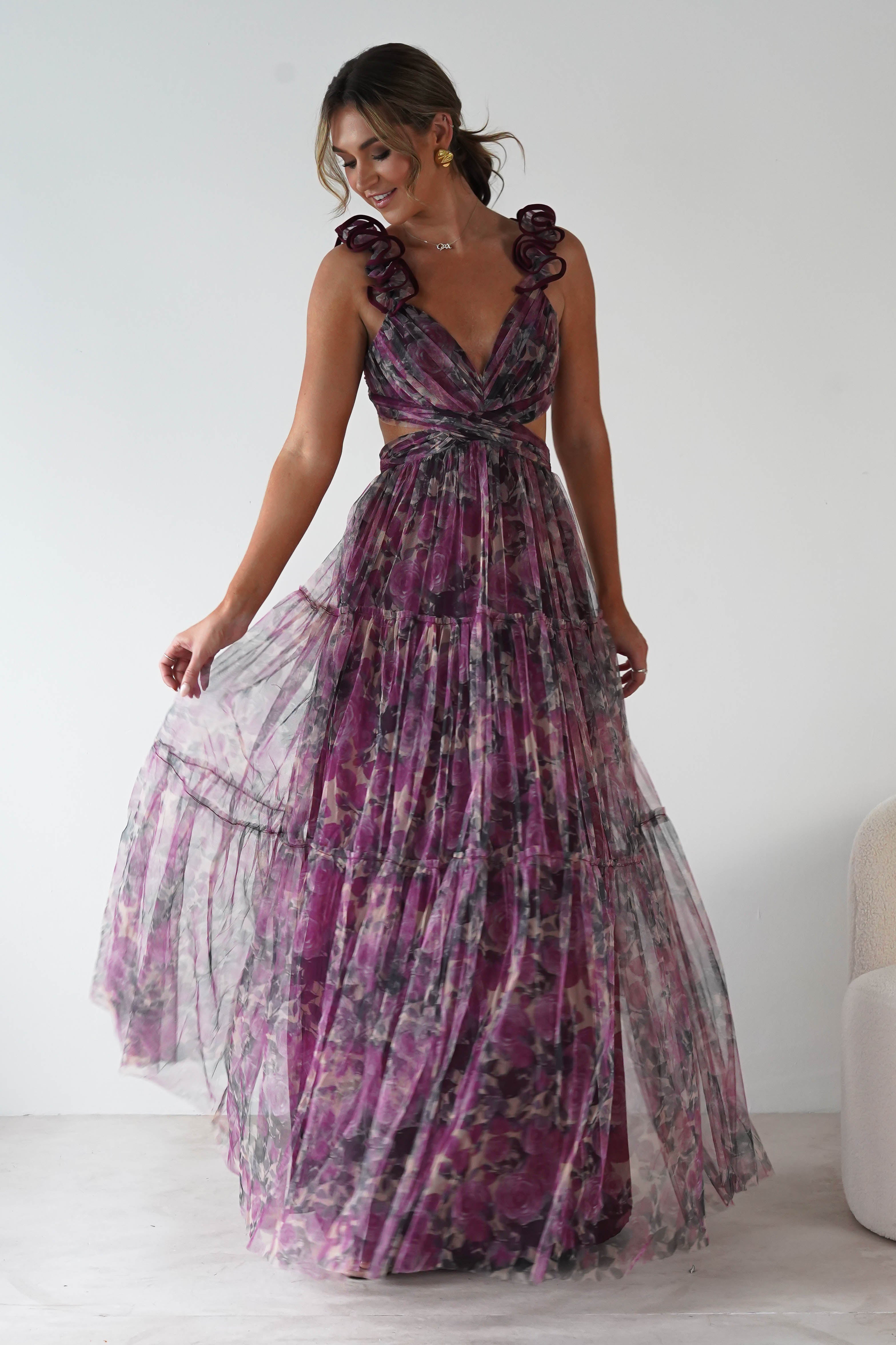 MANIJU Dresses 1*DONE -MANIJU-MM24525-BURGUNDY TULLE DRESS