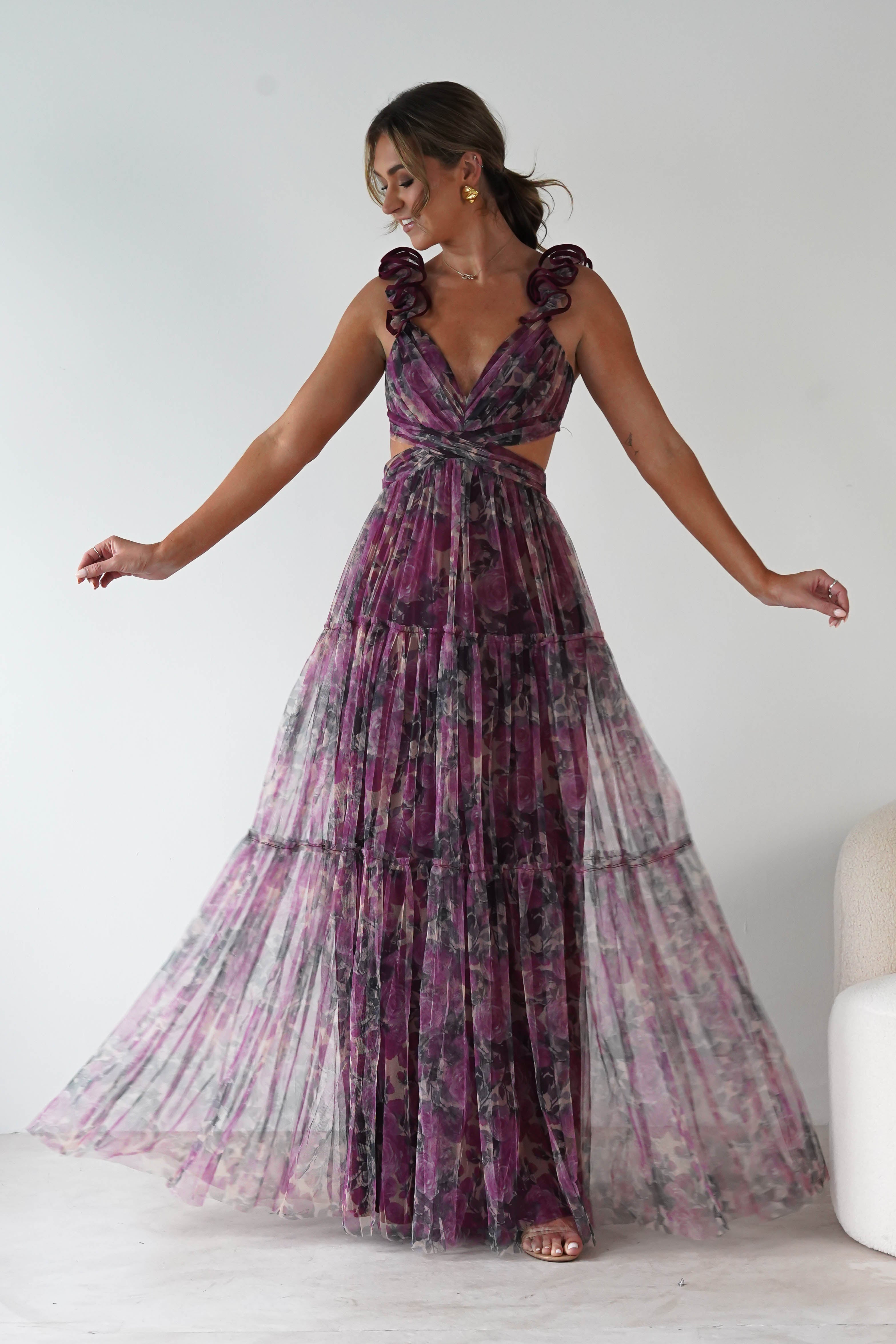 MANIJU Dresses 1*DONE -MANIJU-MM24525-BURGUNDY TULLE DRESS
