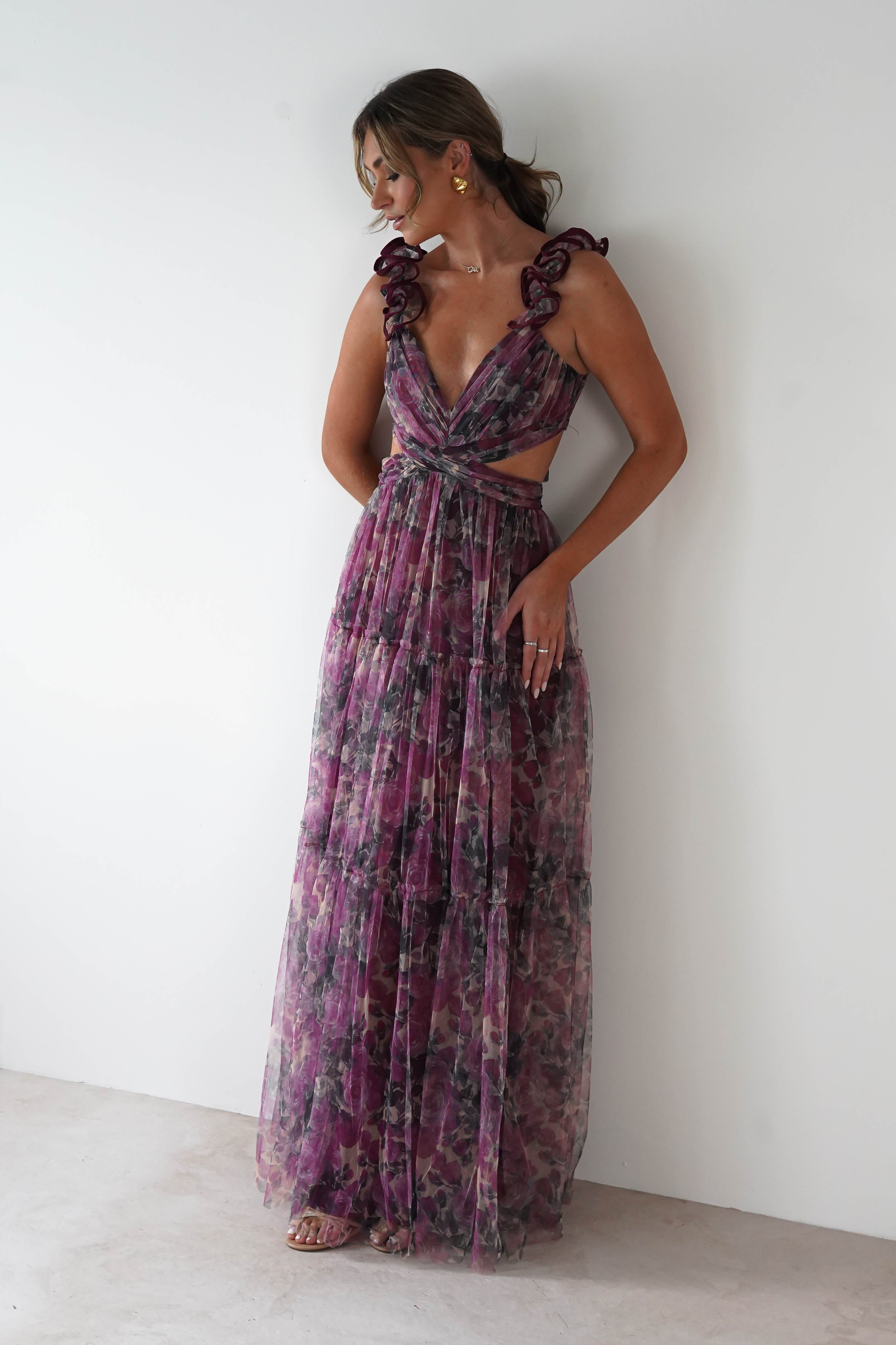MANIJU Dresses 1*DONE -MANIJU-MM24525-BURGUNDY TULLE DRESS