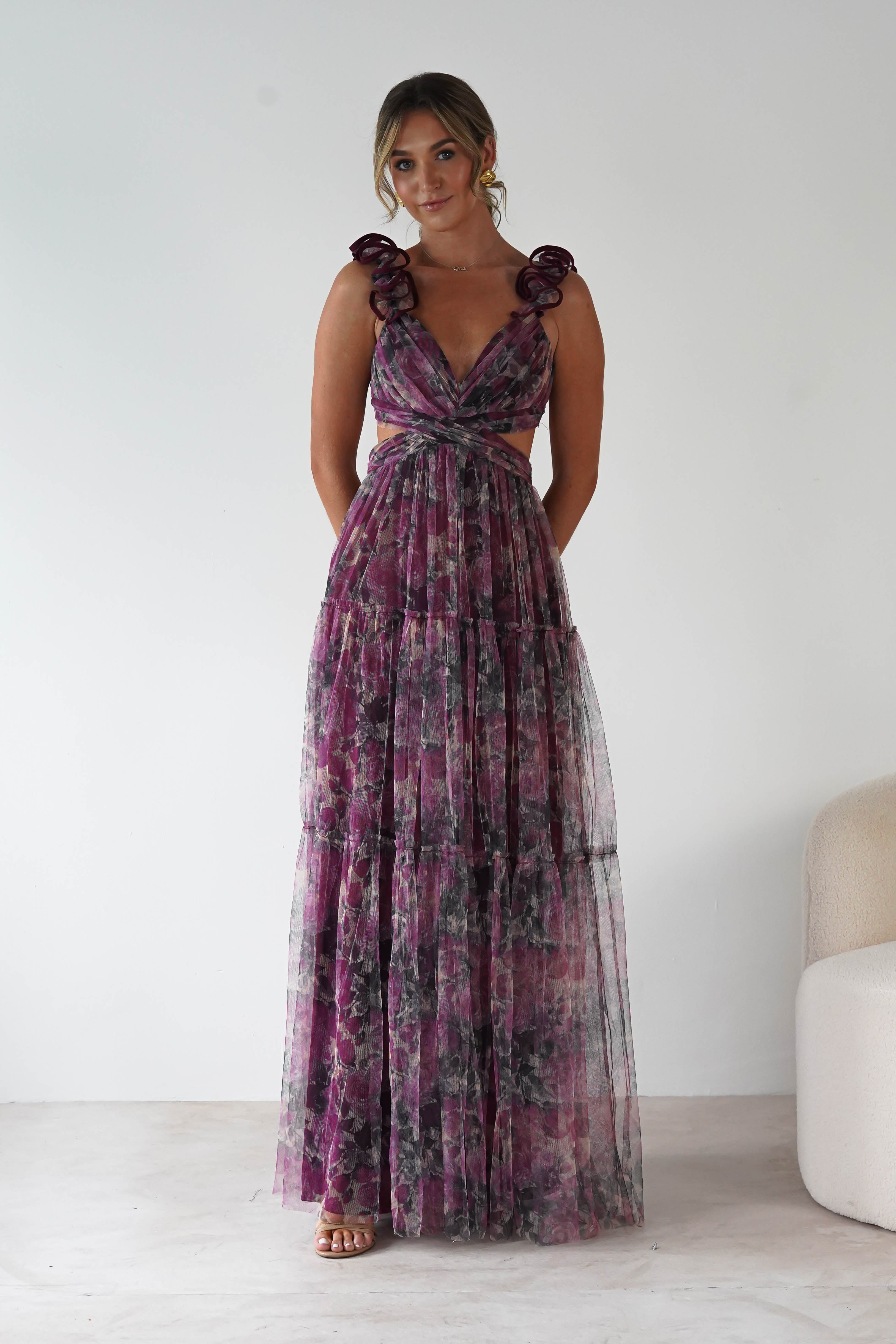 MANIJU Dresses 1*DONE -MANIJU-MM24525-BURGUNDY TULLE DRESS