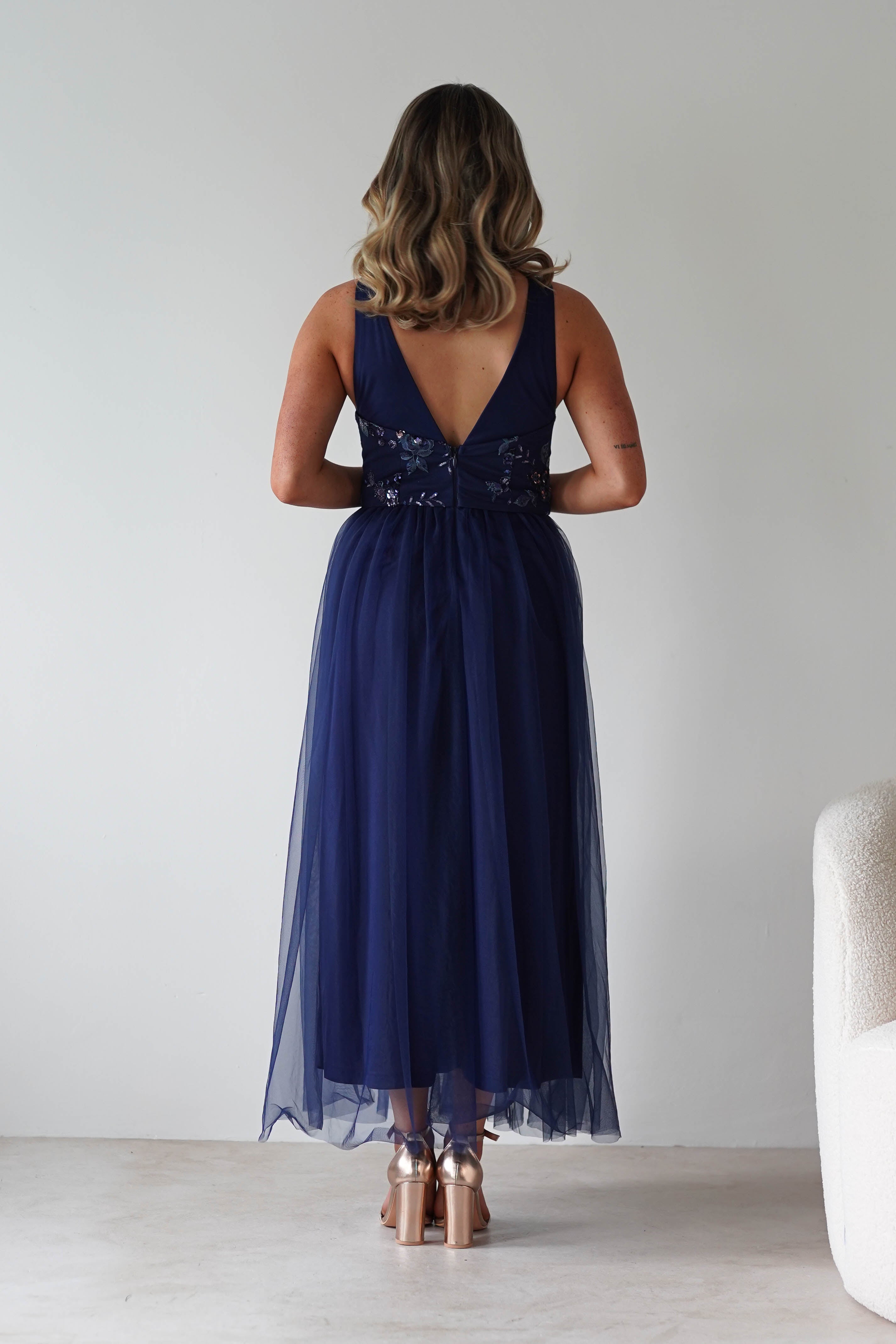 F & P Dresses 1*DONE MF25002 NAVY - MANIJU TULLE