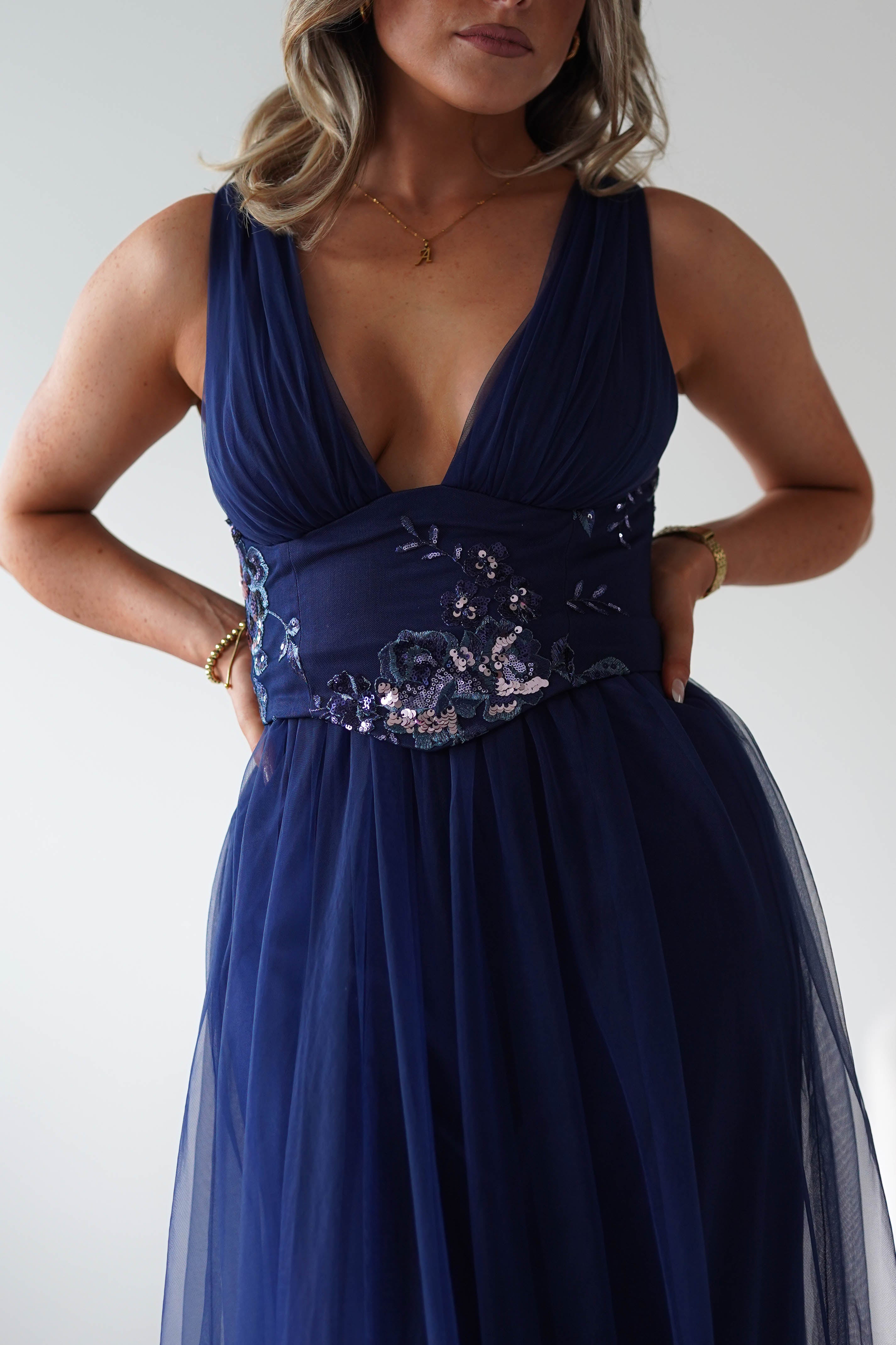 F & P Dresses 1*DONE MF25002 NAVY - MANIJU TULLE