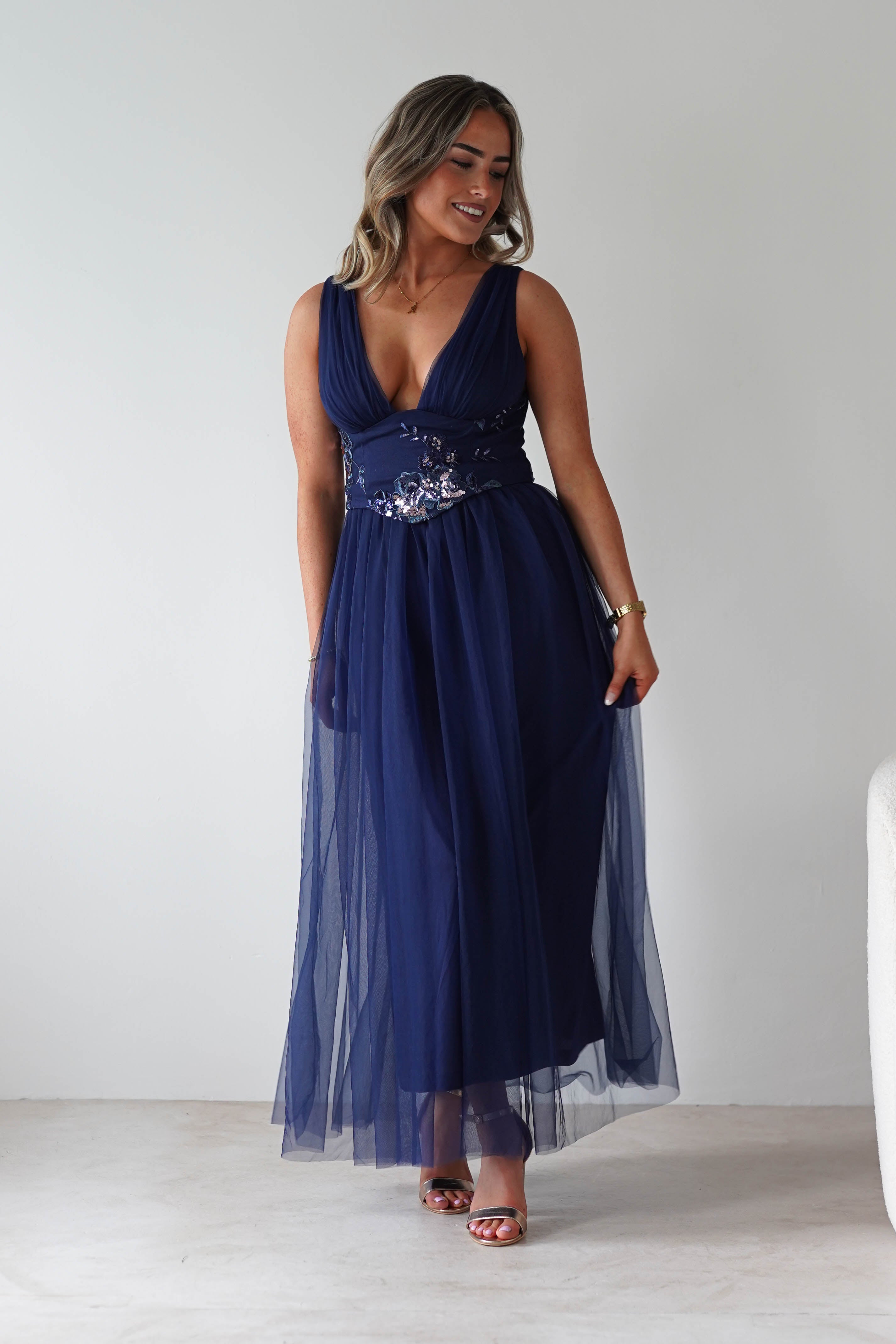 F & P Dresses 1*DONE MF25002 NAVY - MANIJU TULLE