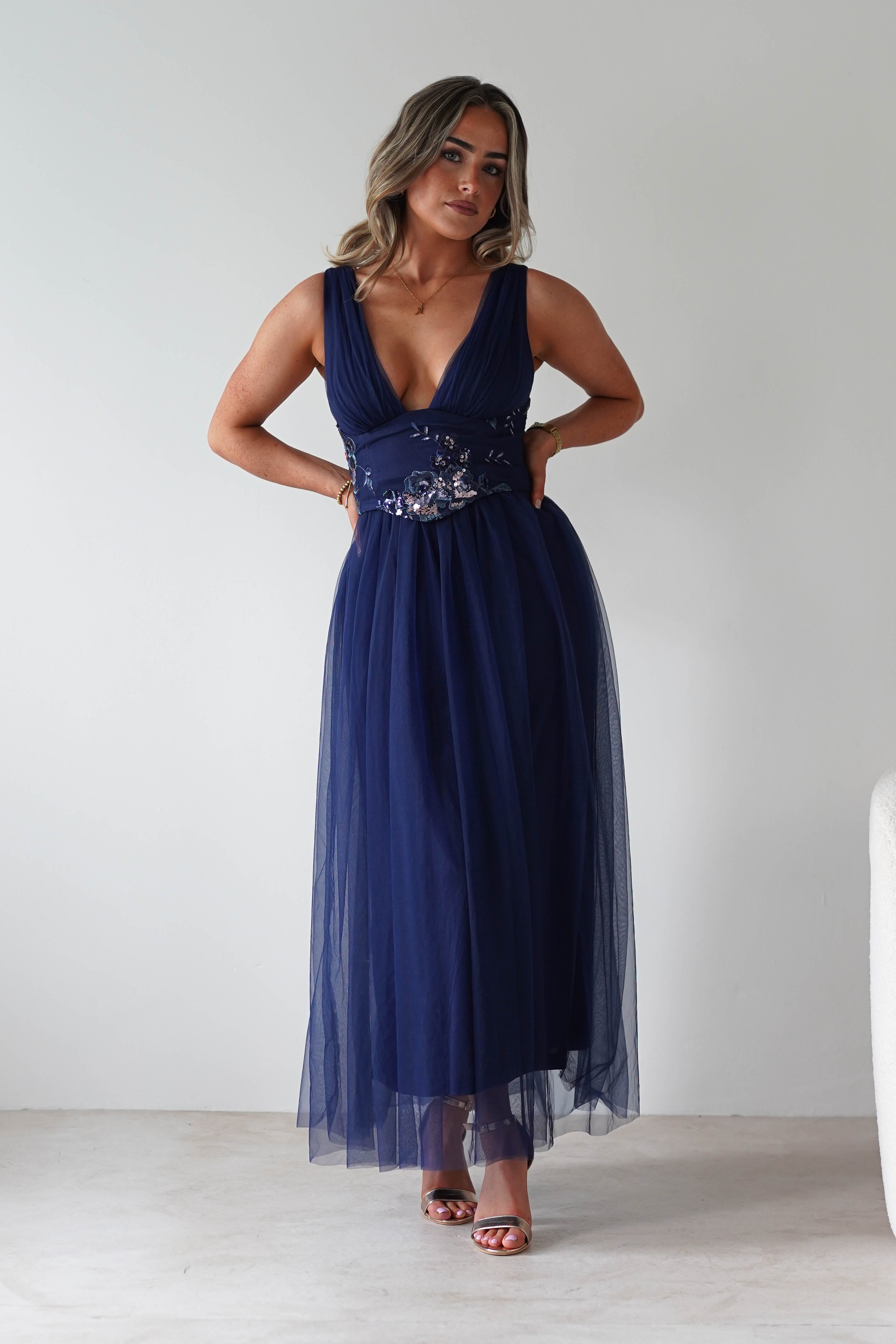 F & P Dresses 1*DONE MF25002 NAVY - MANIJU TULLE