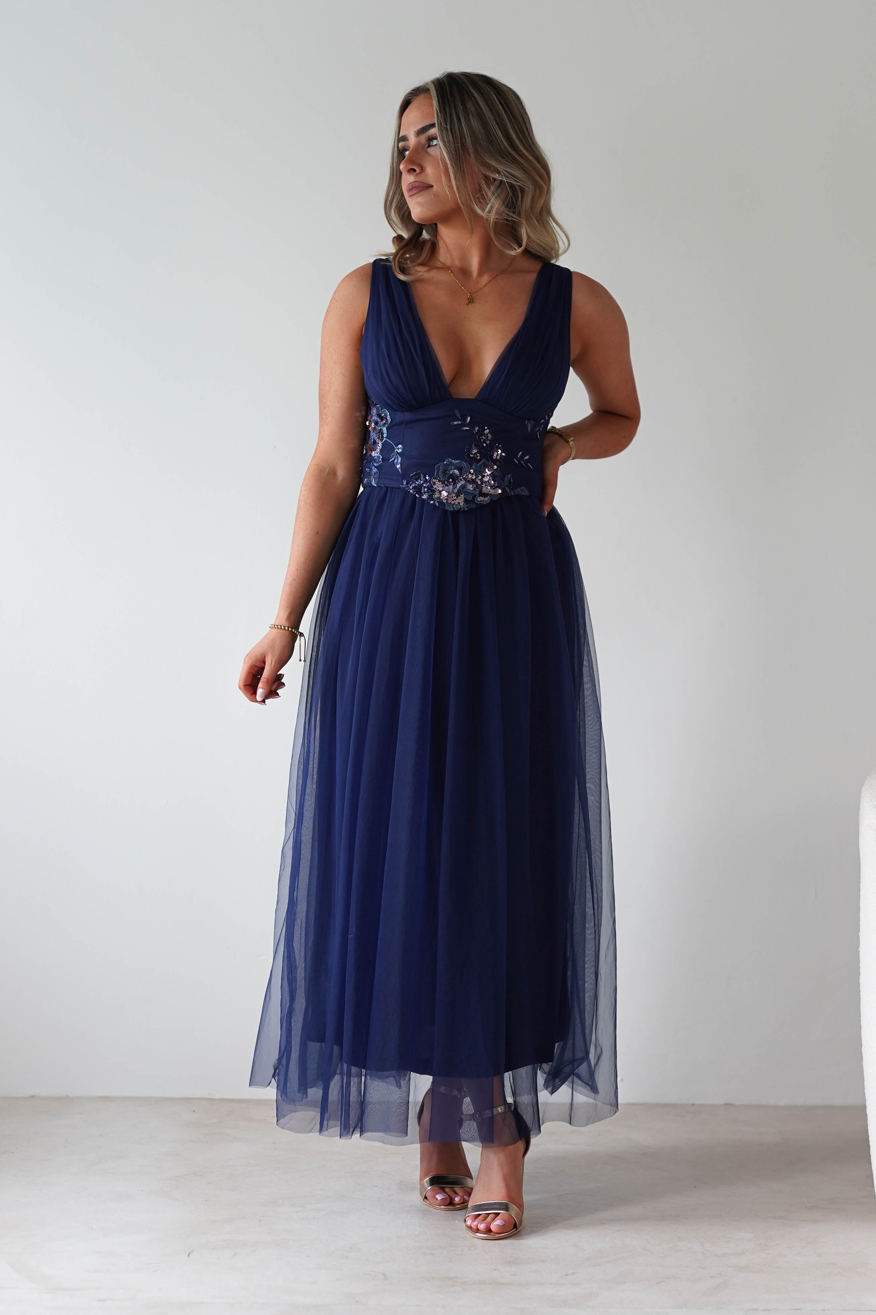 F & P Dresses 1*DONE MF25002 NAVY - MANIJU TULLE