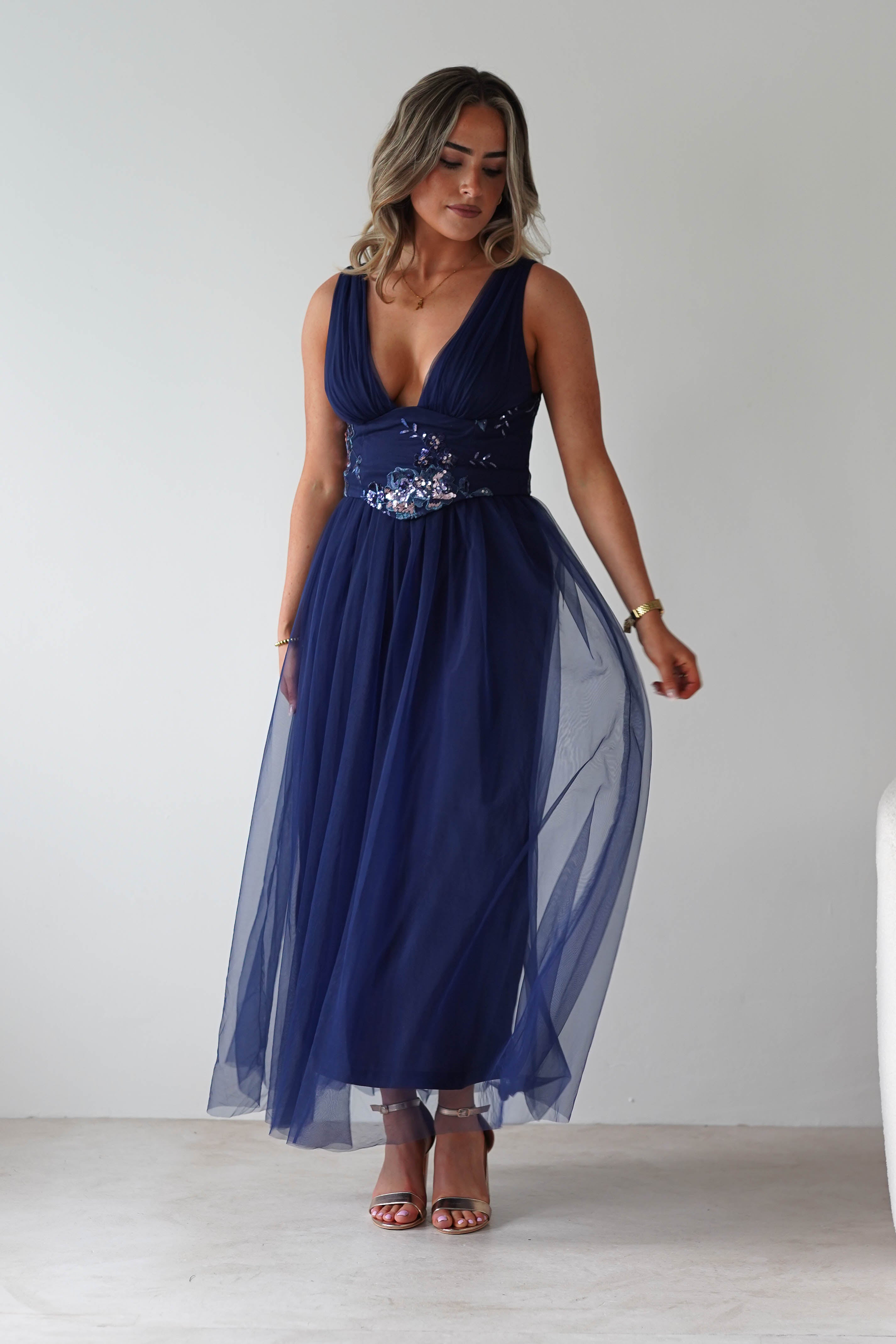 F & P Dresses 1*DONE MF25002 NAVY - MANIJU TULLE