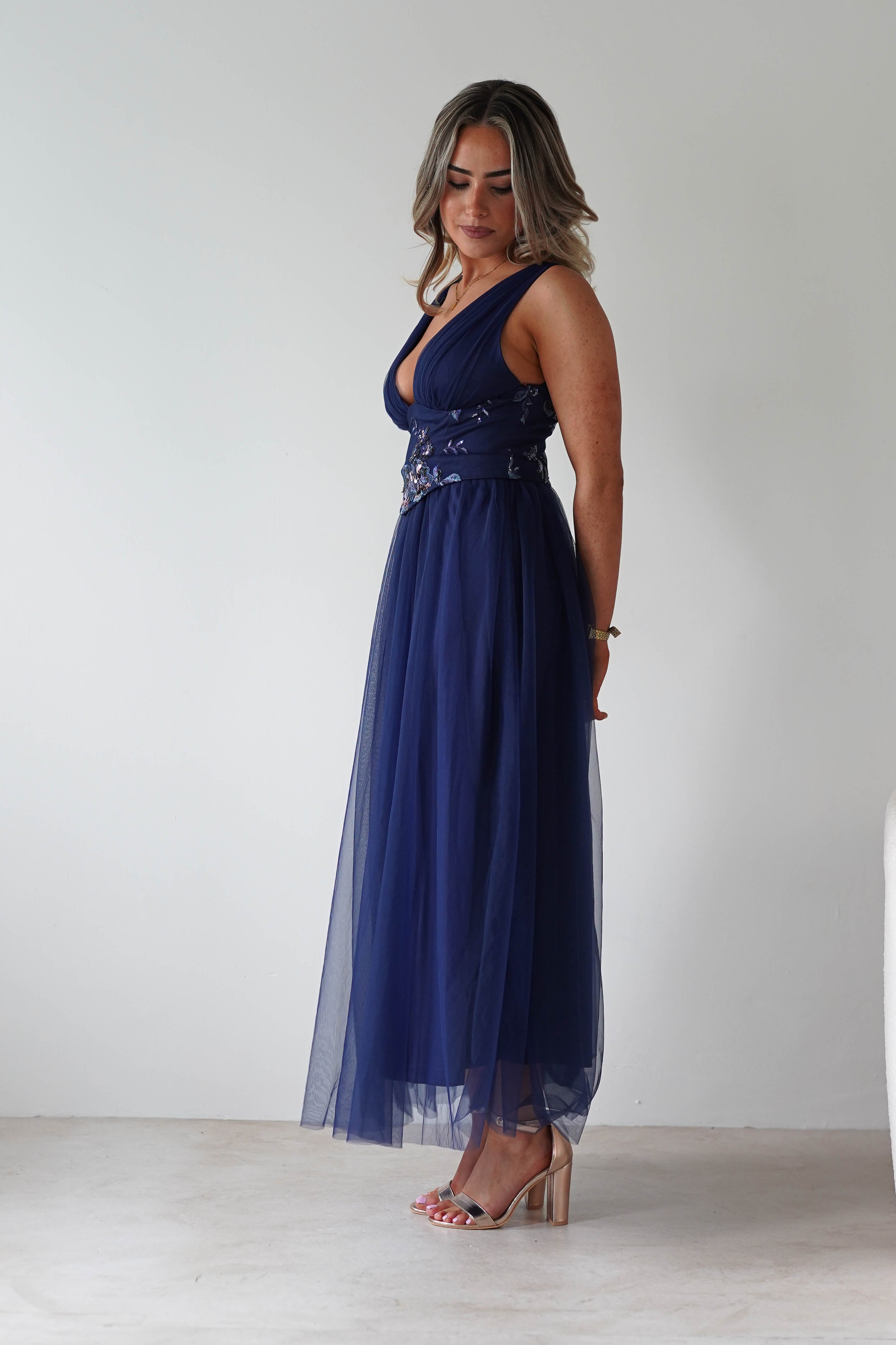 F & P Dresses 1*DONE MF25002 NAVY - MANIJU TULLE