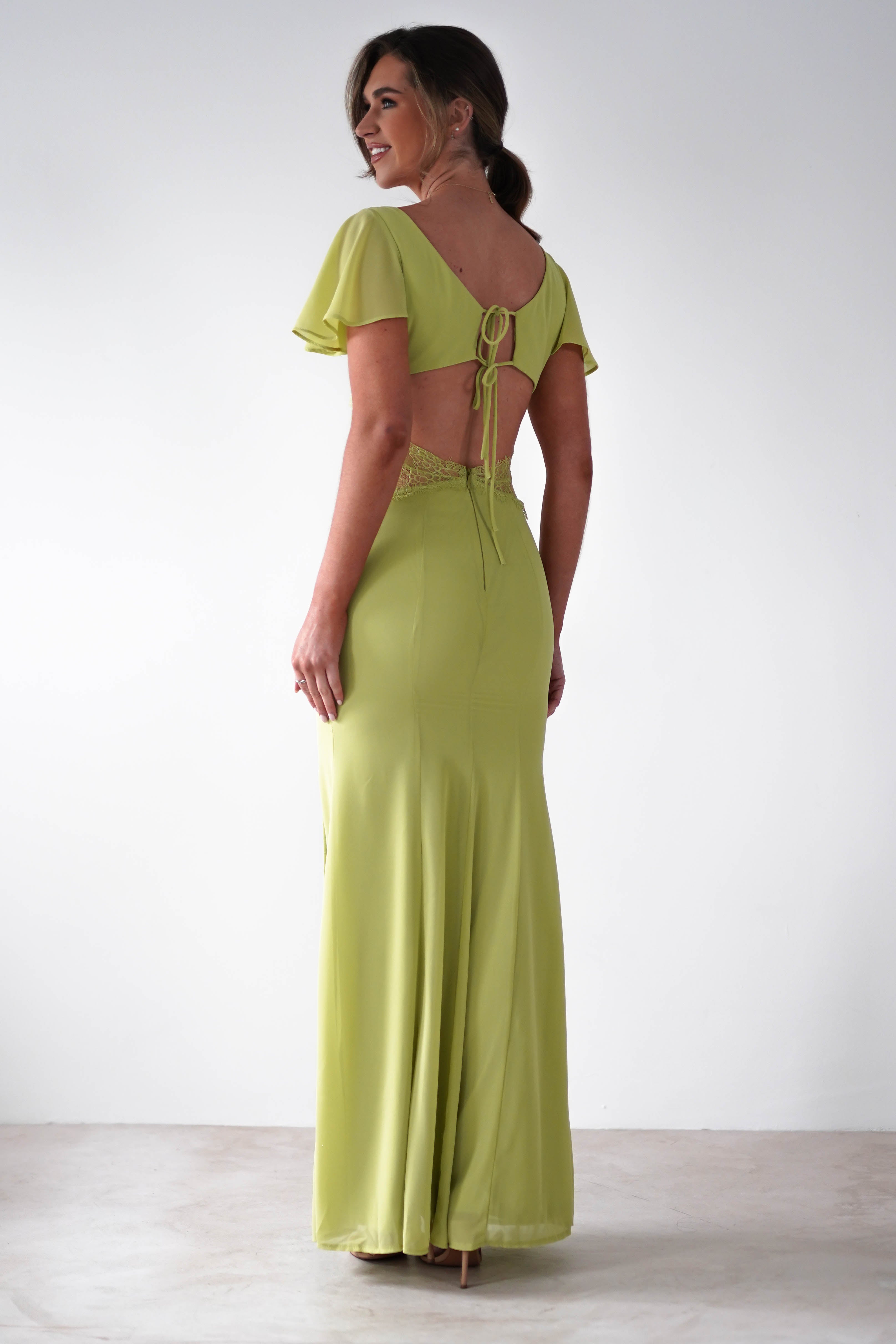 Preston Flutter Sleeve Maxi Dress | Lime Green - Oh Hello Clothing