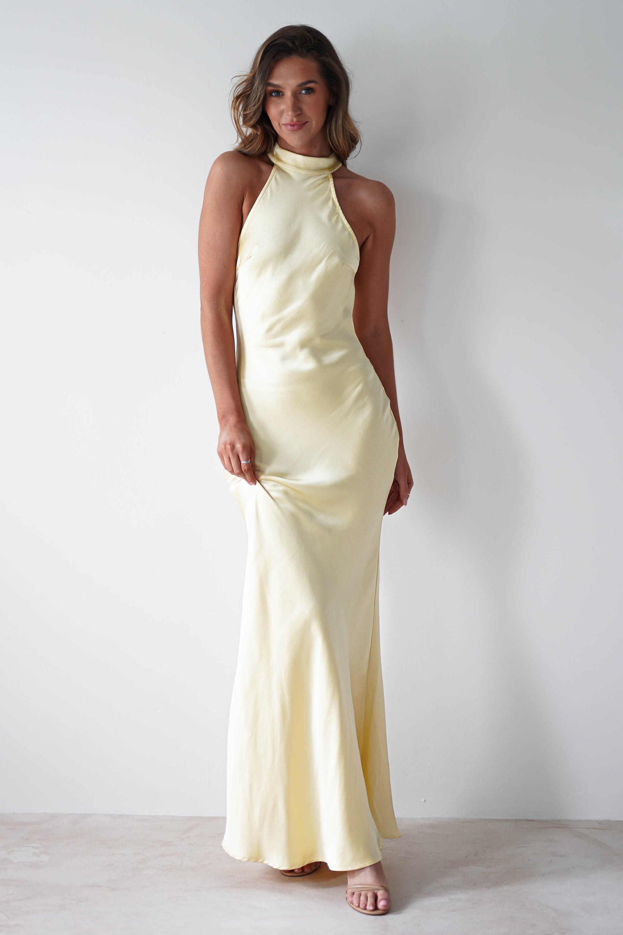 Natalia Soft Satin Maxi Dress | Lemon - Oh Hello Clothing